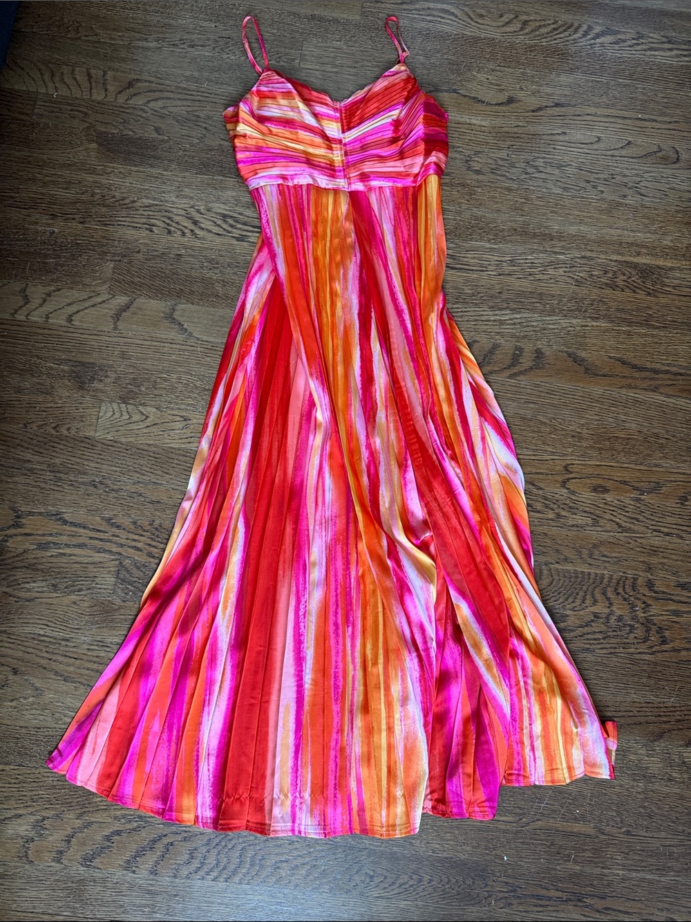 Nicole Miller Pink & Orange Striped Maxi Dress